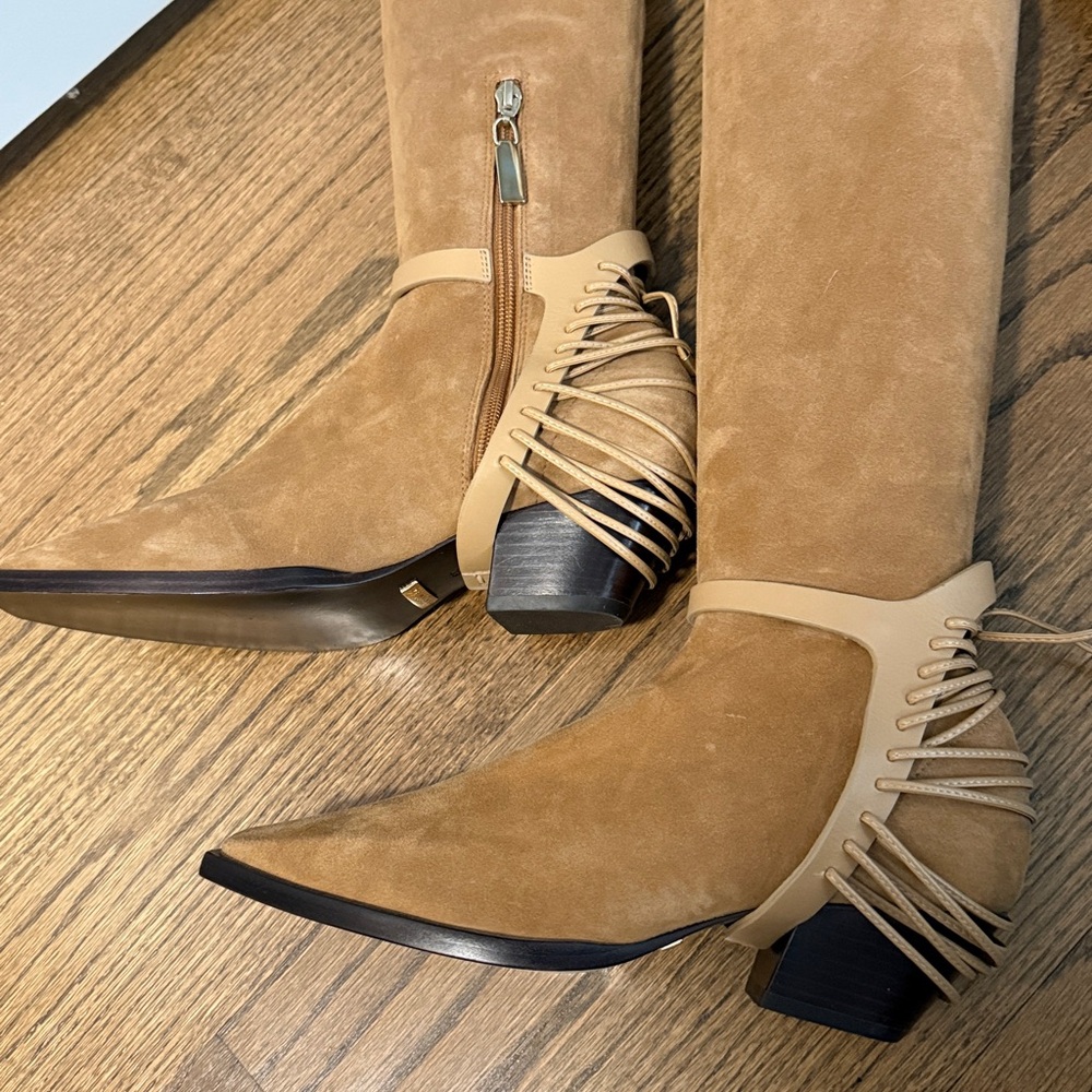 Daniella Shevel NY Tan Suede Knee-High Women's Boots Sz 39 NEW $995 Gorgeous! - Picture 8 of 10